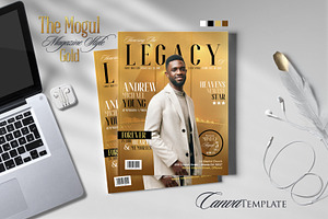 Gold Magazine Canva Funeral Program, a Brochure Template by Nate Bartlett Design