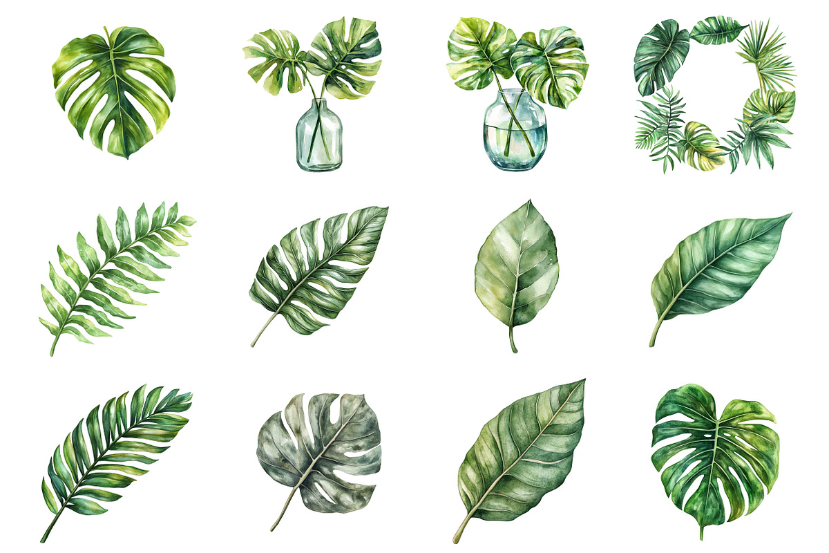 Watercolor Tropical Leaves Clipart, an Illustration by Design Market (Photo 3 of 3)