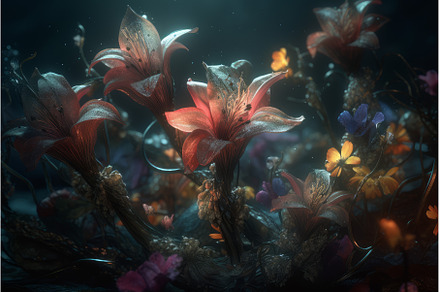 Forest fantasy flowers. Generate Ai, a Nature Photo by Ylivdesign