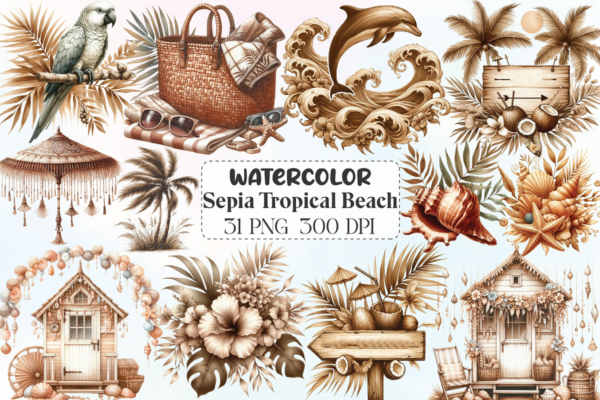 Sepia Tropical Beach Sublimation, an Illustration by CraftArtStudio (Photo 1 of 6)
