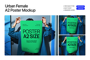 Urban Female A2 Poster Mockup, an Advertising Mockup by graphicook