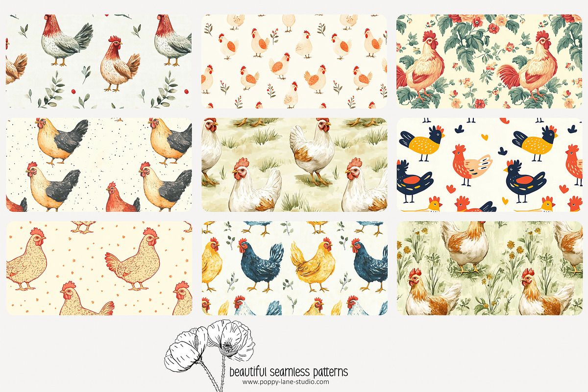 80 chicken seamless pattern, a Pattern Graphic by Poppy Lane Studio
