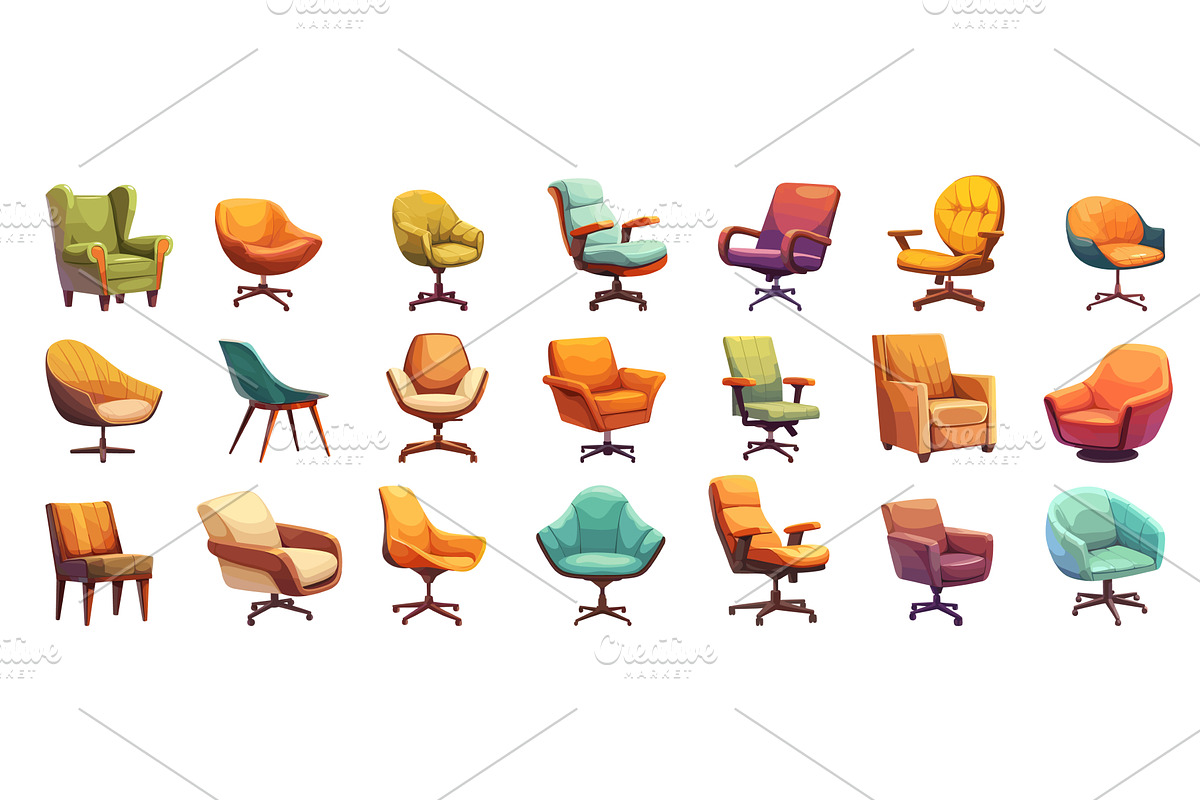 Chair cartoon set. Green orange, an Object Illustration by Stock-Smart-Start