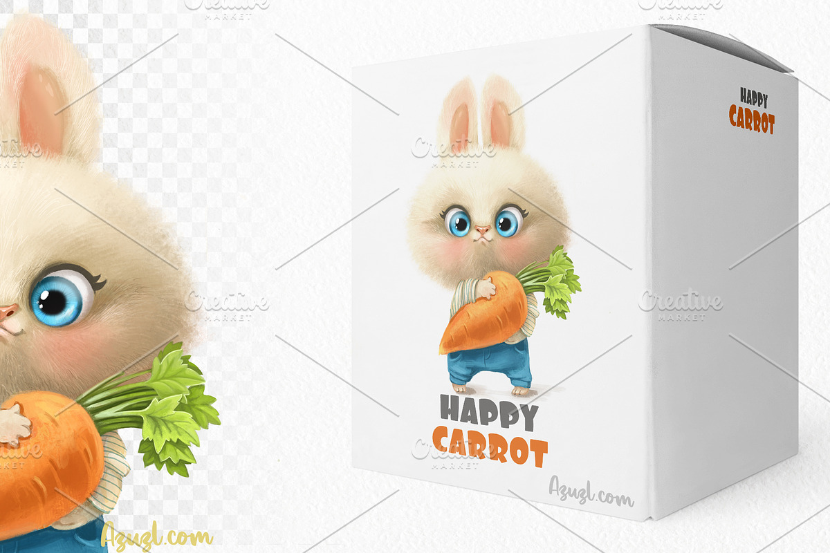 Cute bunny with carrot, an Animal Illustration by Azuzlikus (Photo 2 of 3)