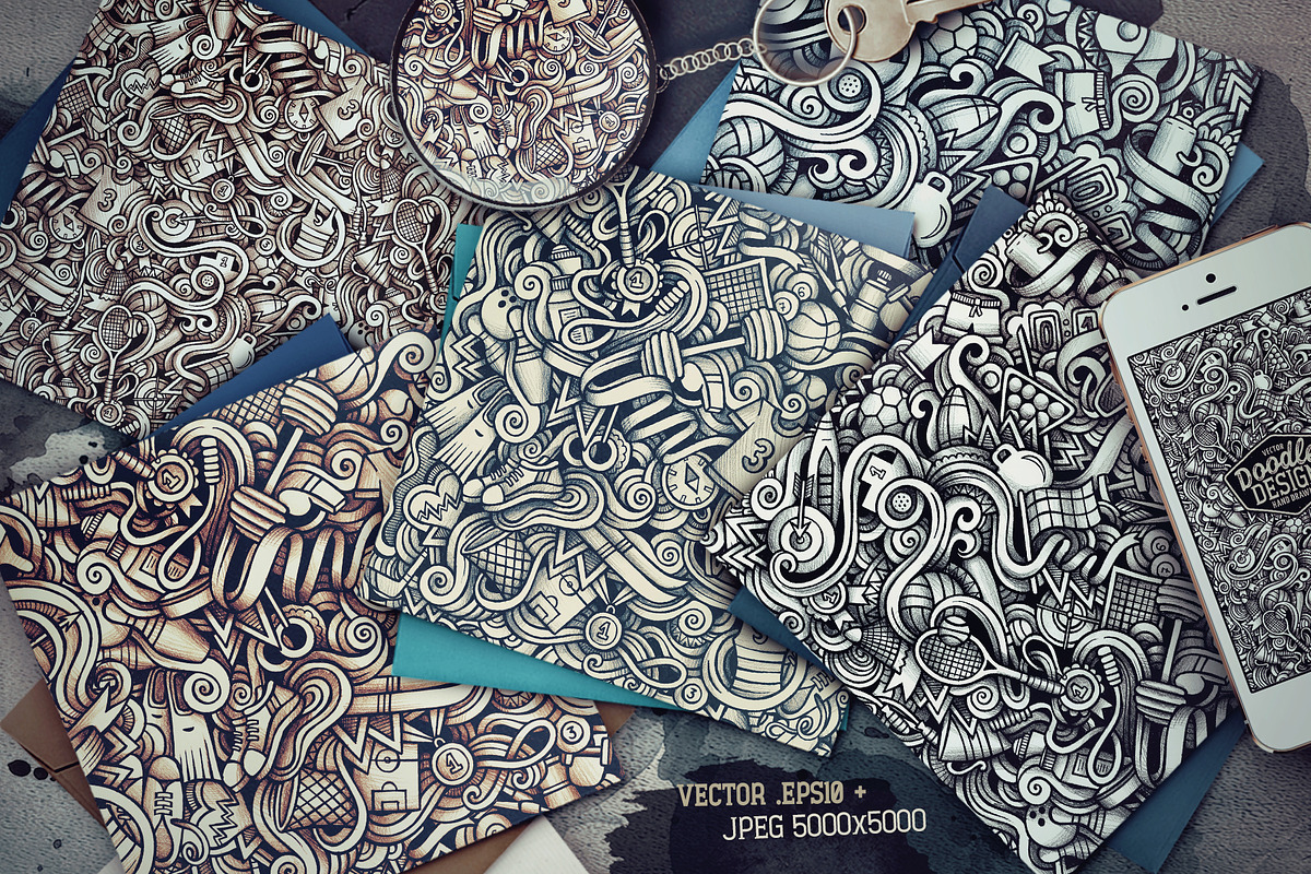 Sport Graphic Doodles Patterns, a Pattern Graphic by BALABOLKA (Photo 2 of 6)