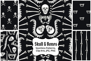Skull & Bones Patterns + Clipart