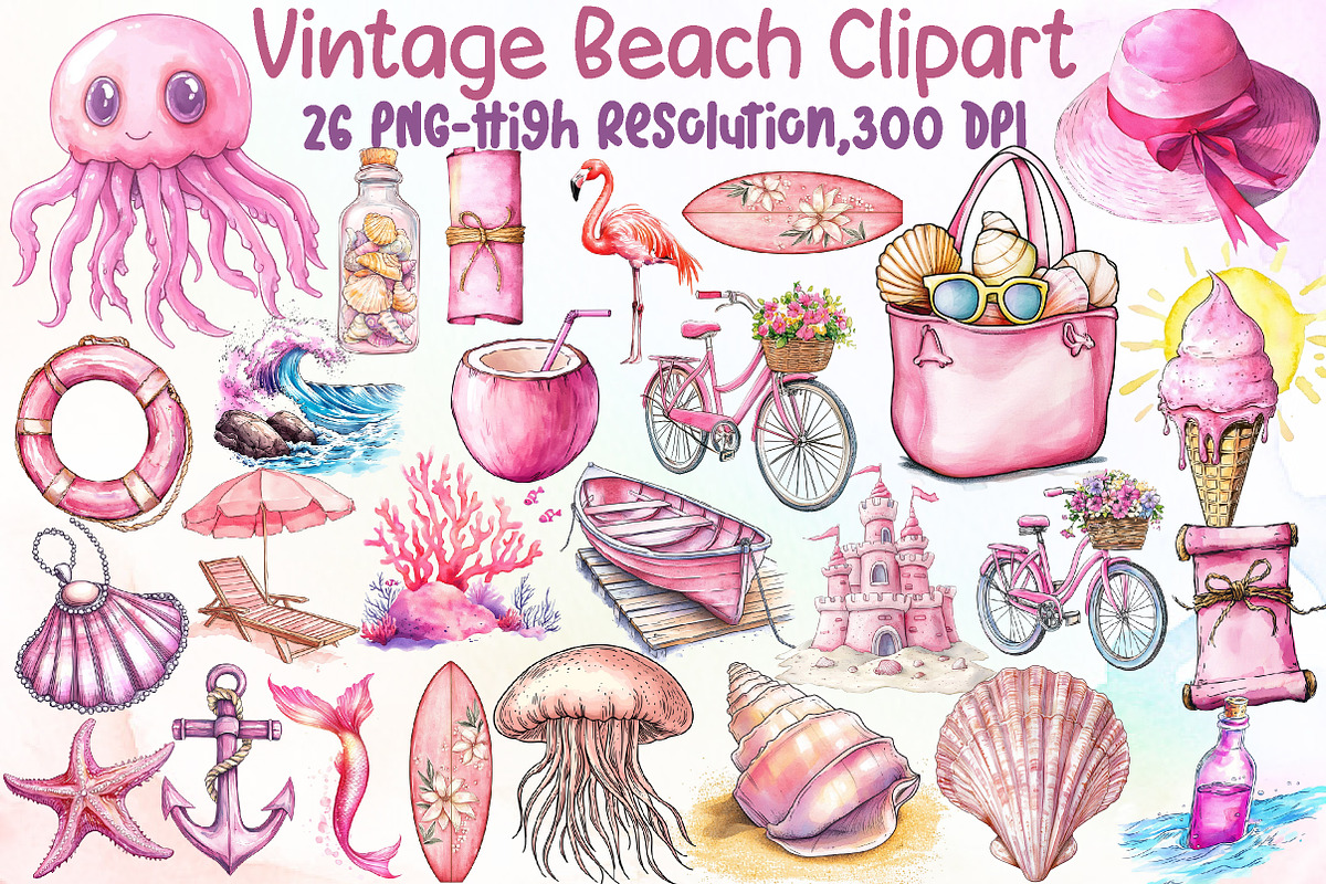 Vintage Beach Clipart, an Illustration by Sublimation Artist (Photo 1 of 6)