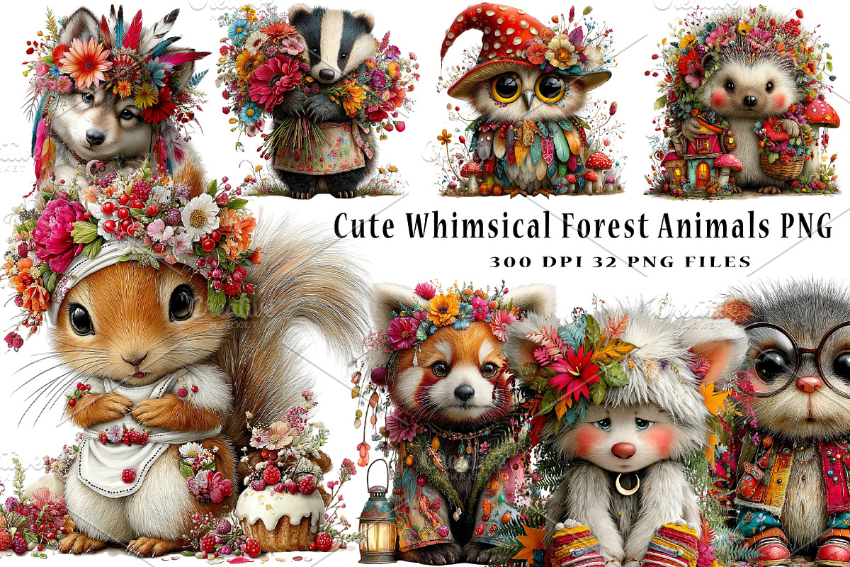 Cute Whimsical Forest Animals PNG, a Seasonal Illustration by CreationArt (Photo 1 of 6)