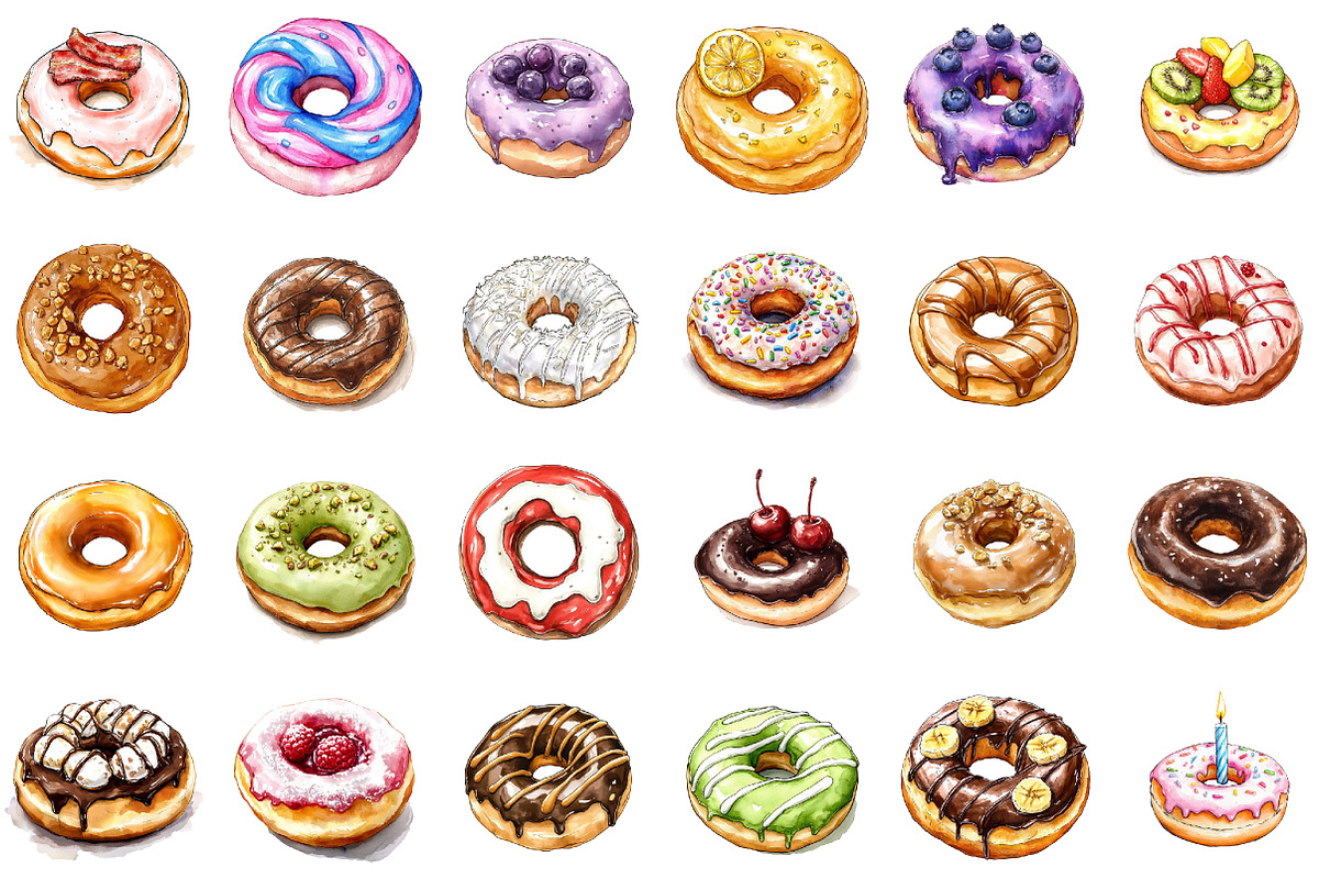 Watercolor Donuts Dessert Clipart, an Illustration by Sublimation Artist (Photo 2 of 6)