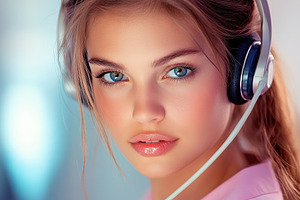 Young woman in call center focused o, a Photo by Iftikhar Alam