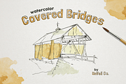Rustic Watercolor Covered Bridges, an Illustration by UnVeil Co. (Thumbnail 1 of 2)