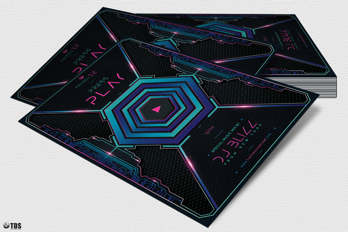 Press Play Flyer Template, a Flyer Template by ThatsDesignArt (Photo 4 of 7)