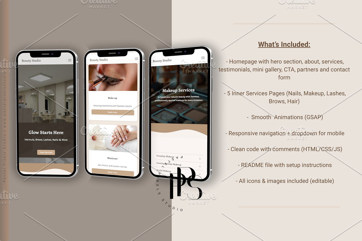 Beauty Salon HTML Website Template, a HTML Template by Pastel Pixels Studio (Photo 4 of 5)