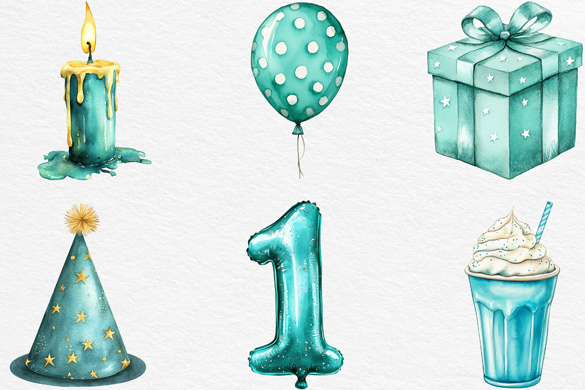 Teal Birthday Sublimation Clipart, an Illustration by Black Bird Studio (Photo 6 of 6)