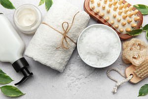 Preparing relaxing wellness magnesium bath with soap, towel and, a Health & Medical Photo by Olena Rudo
