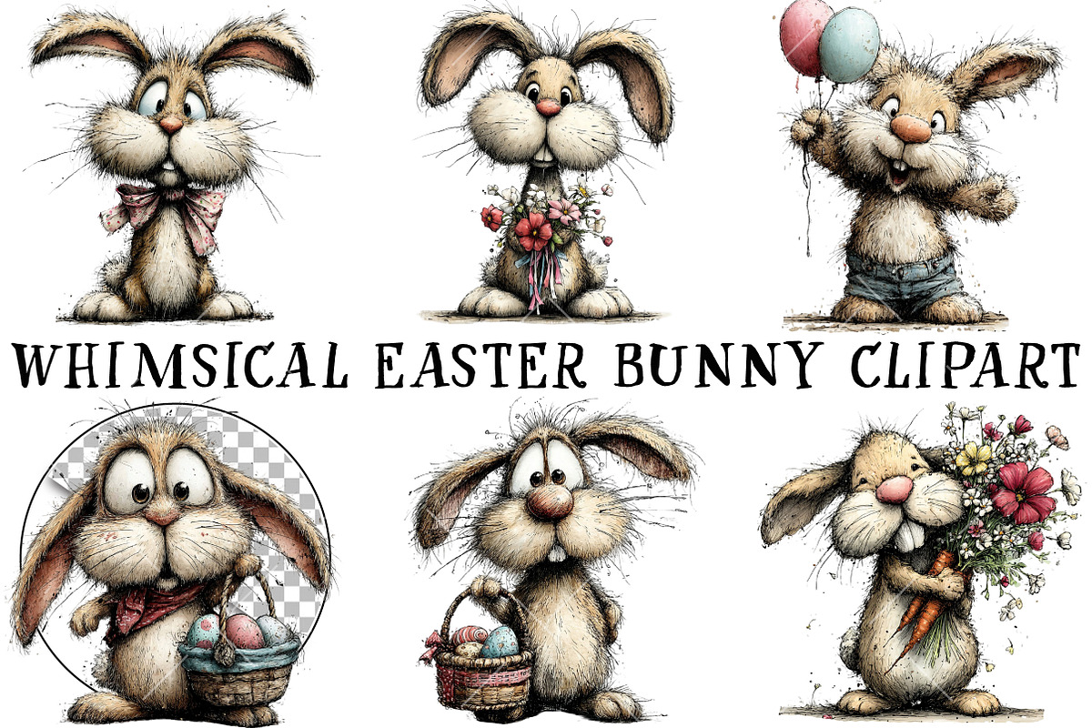 Whimsical Easter Bunny Clipart, an Illustration by OK Design (Photo 2 of 6)