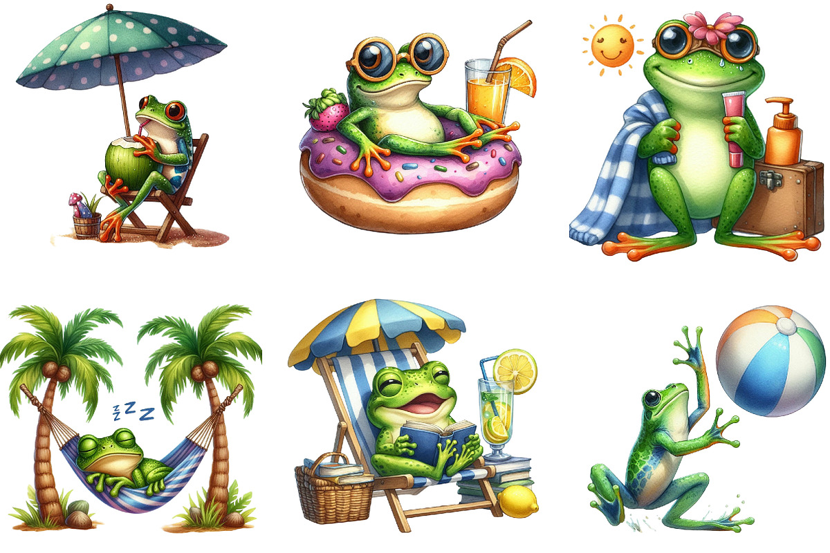 Funny and Cute Frog Beach Clipart, an Illustration by DreamArtGraphic (Photo 3 of 5)