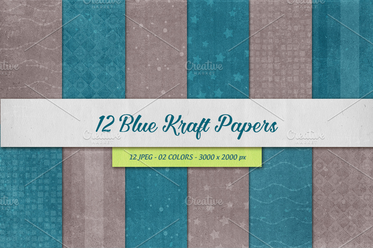 12 Blue Kraft Papers, a Texture Graphic by Orange Fox (Photo 1 of 5)