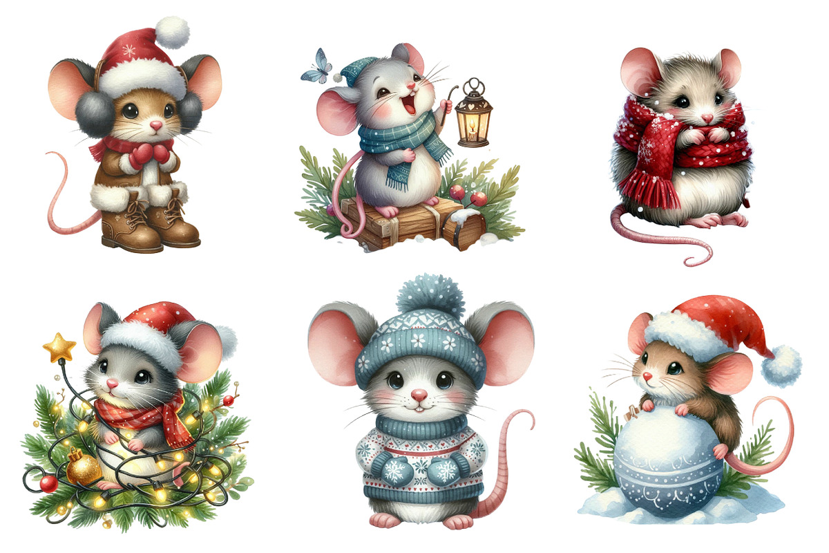 Christmas Mouse Clipart Bundle, an Illustration by SinaCreation (Photo 4 of 7)