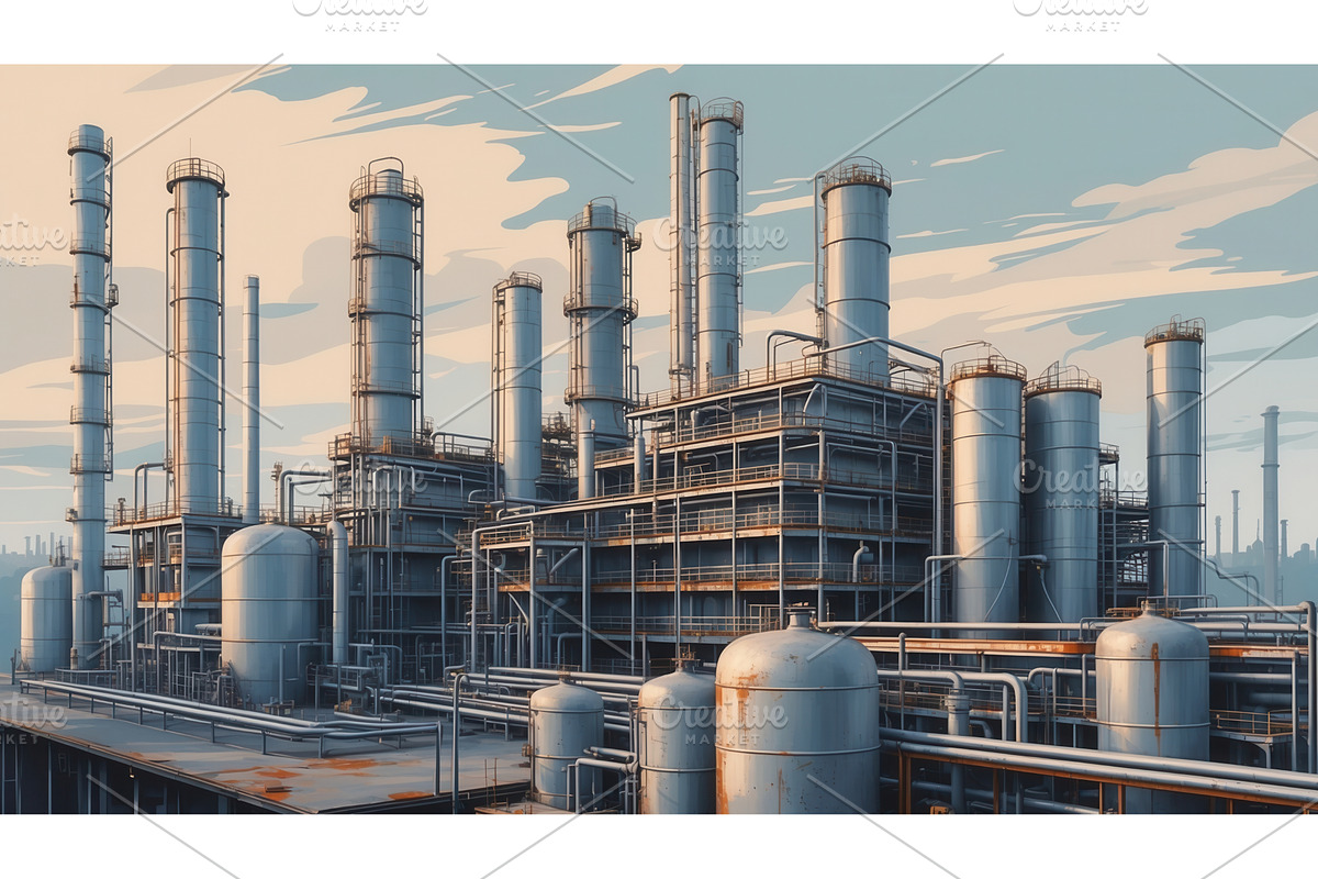 Industrial refinery plant with, an Illustration by tilialucida