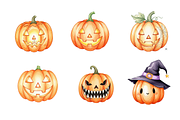 Watercolor Jack-O’-Lanterns Clipart, a Seasonal Illustration by BerryPieArt (Thumbnail 4 of 4)