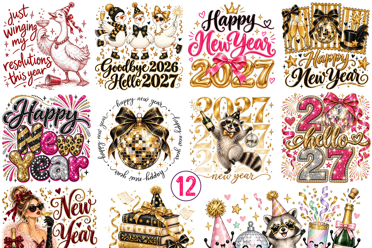 Happy New Year 2027 PNG Bundle, a Seasonal Illustration by OK Design (Photo 1 of 7)