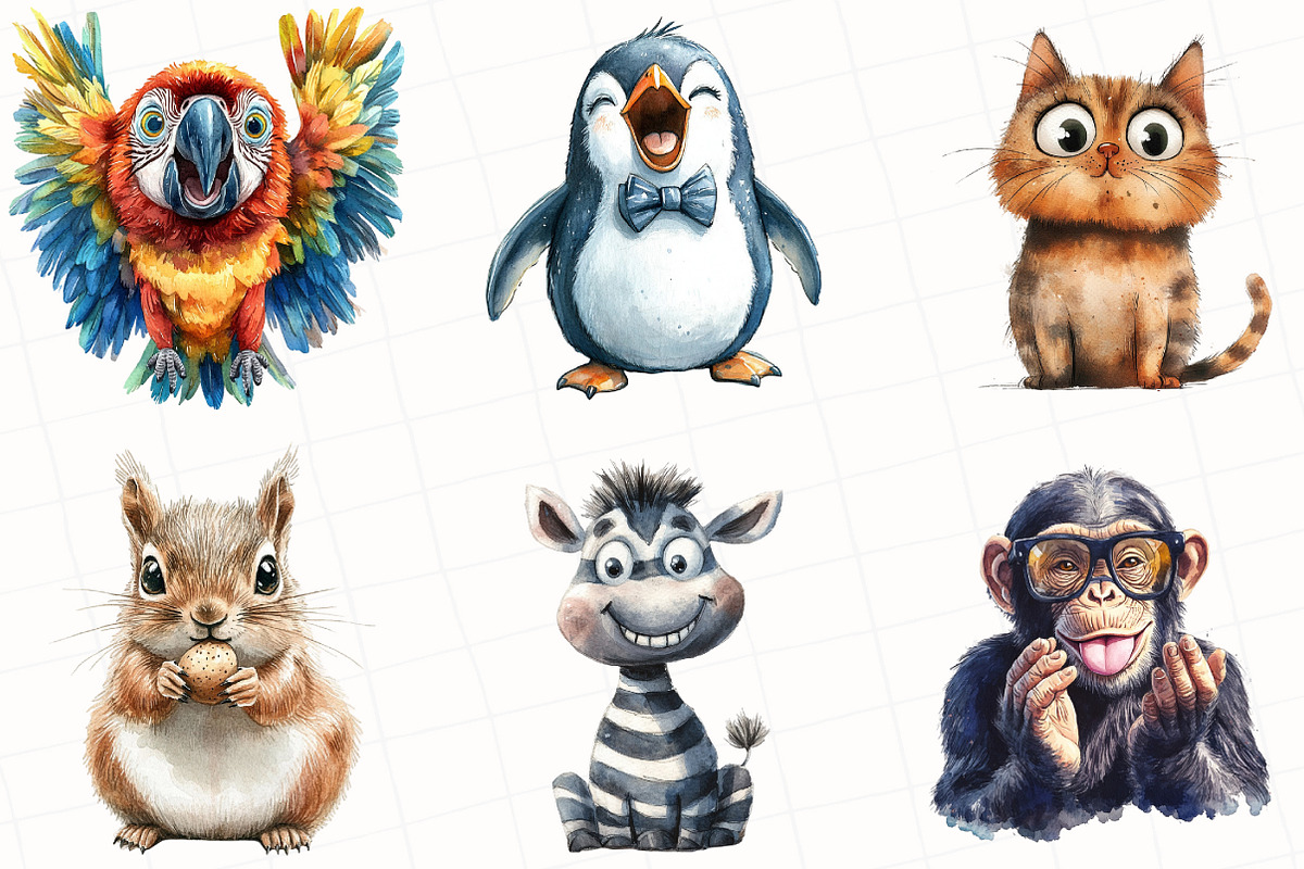 Watercolor Quirky Animals Clipart, an Illustration by OK Design (Photo 3 of 5)