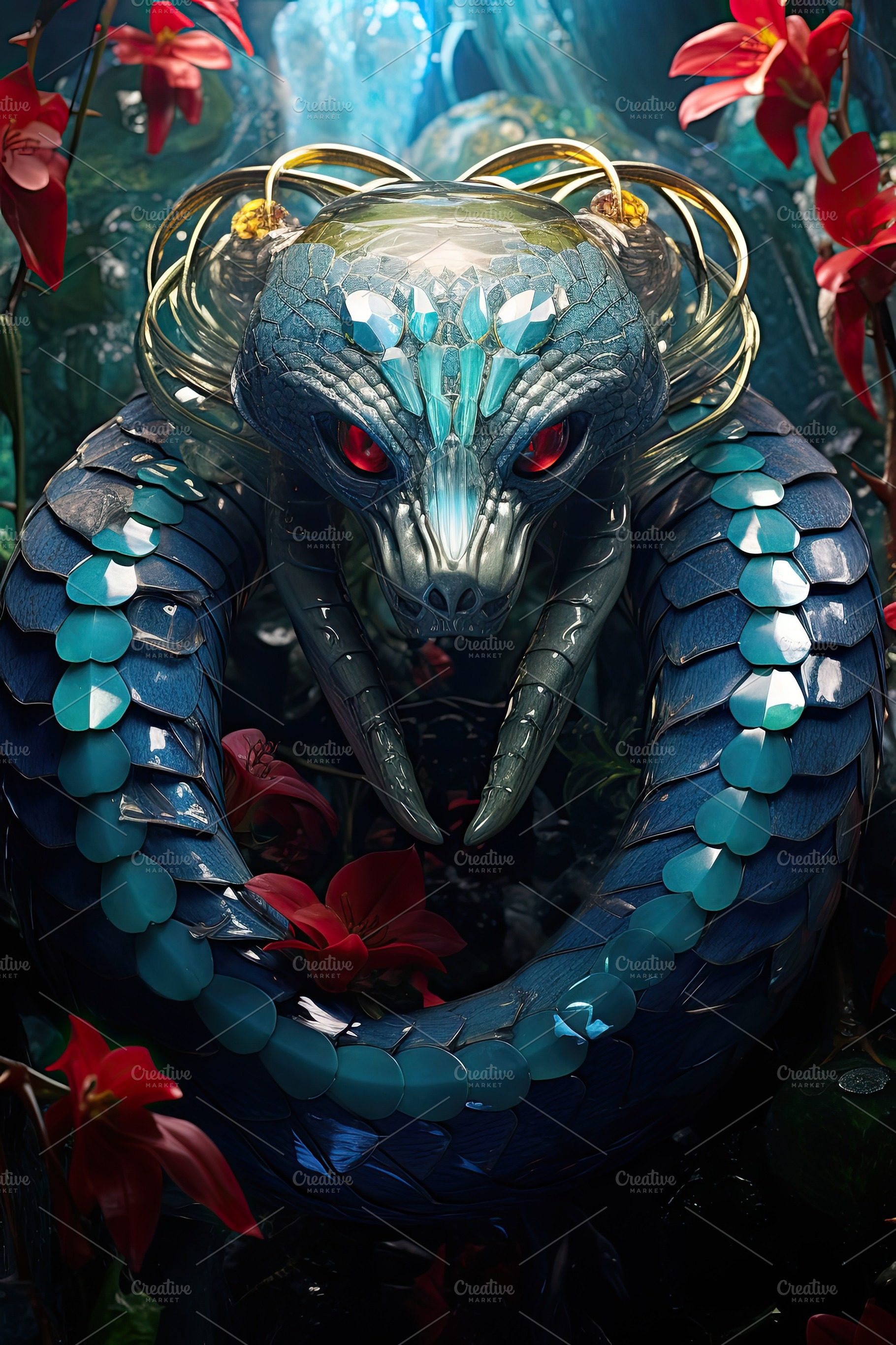 Fabulous dragon snake as a symbol of horror and danger, threatening a human bei, an Animal Photo by zakiroff