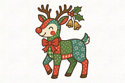 Patchwork Christmas Reindeer Preppy, an Illustration by CraftArtStudio (Thumbnail 1 of 4)
