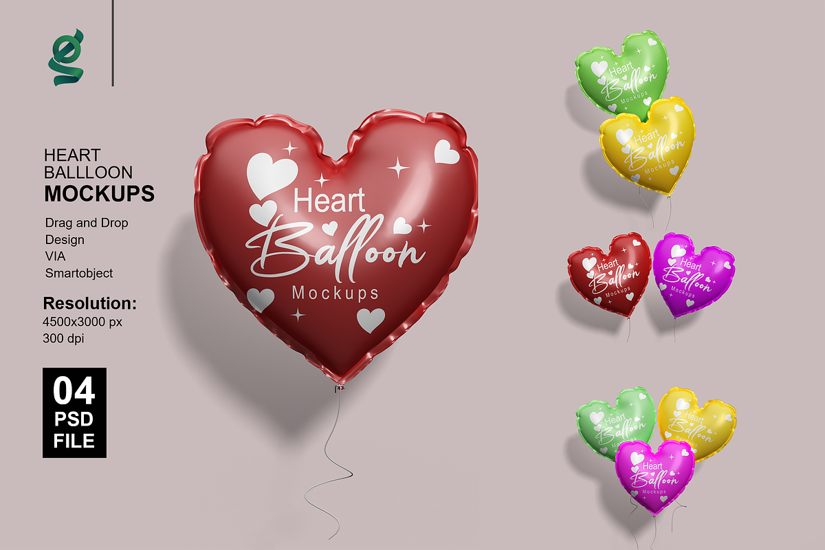 Heart Balloon Mockups, a Merchandise Mockup by groens (Photo 1 of 9)