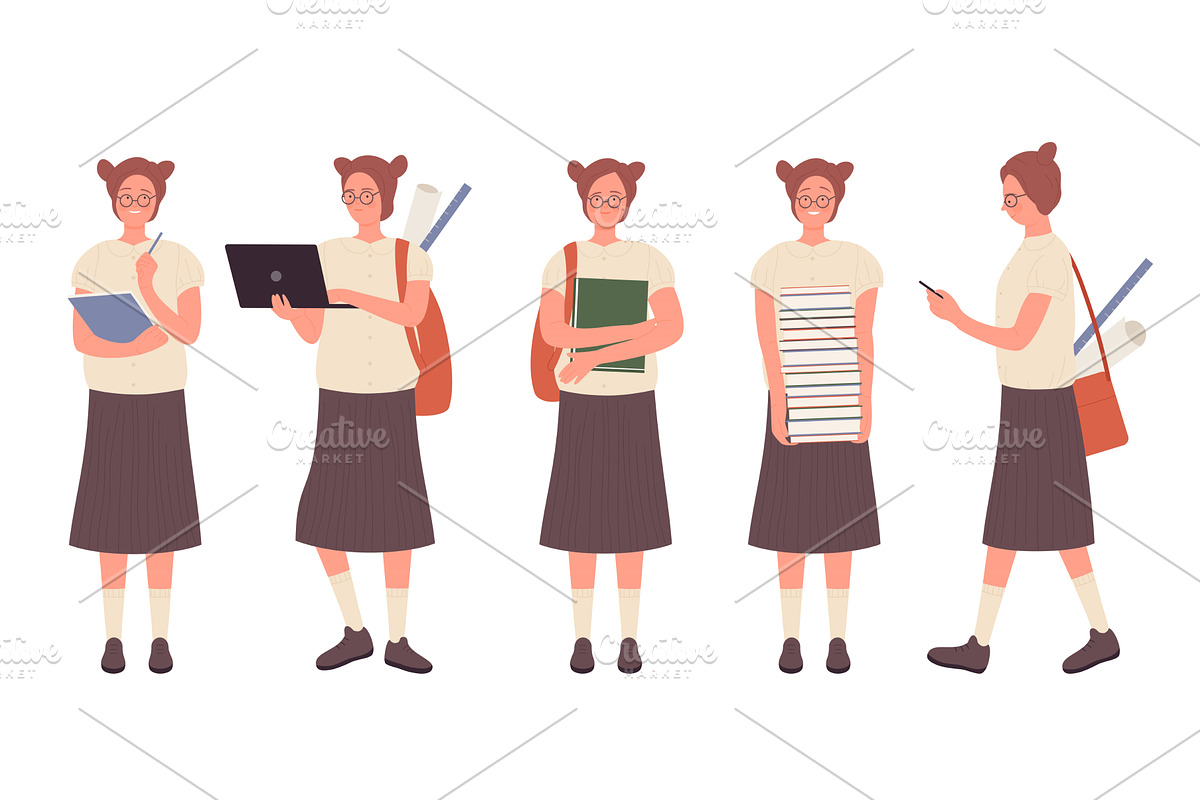 Nerd Girl Student Poses with Books, an Education Illustration by Flashvector