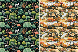 Green Forest Seamless Patterns Set