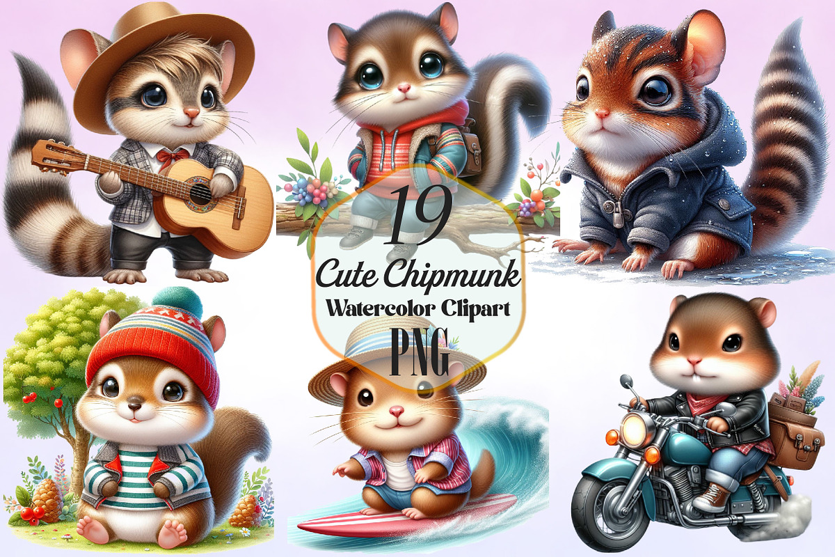 Watercolor Cute Chipmunk Clipart, an Animal Illustration by Craft Nest (Photo 1 of 3)