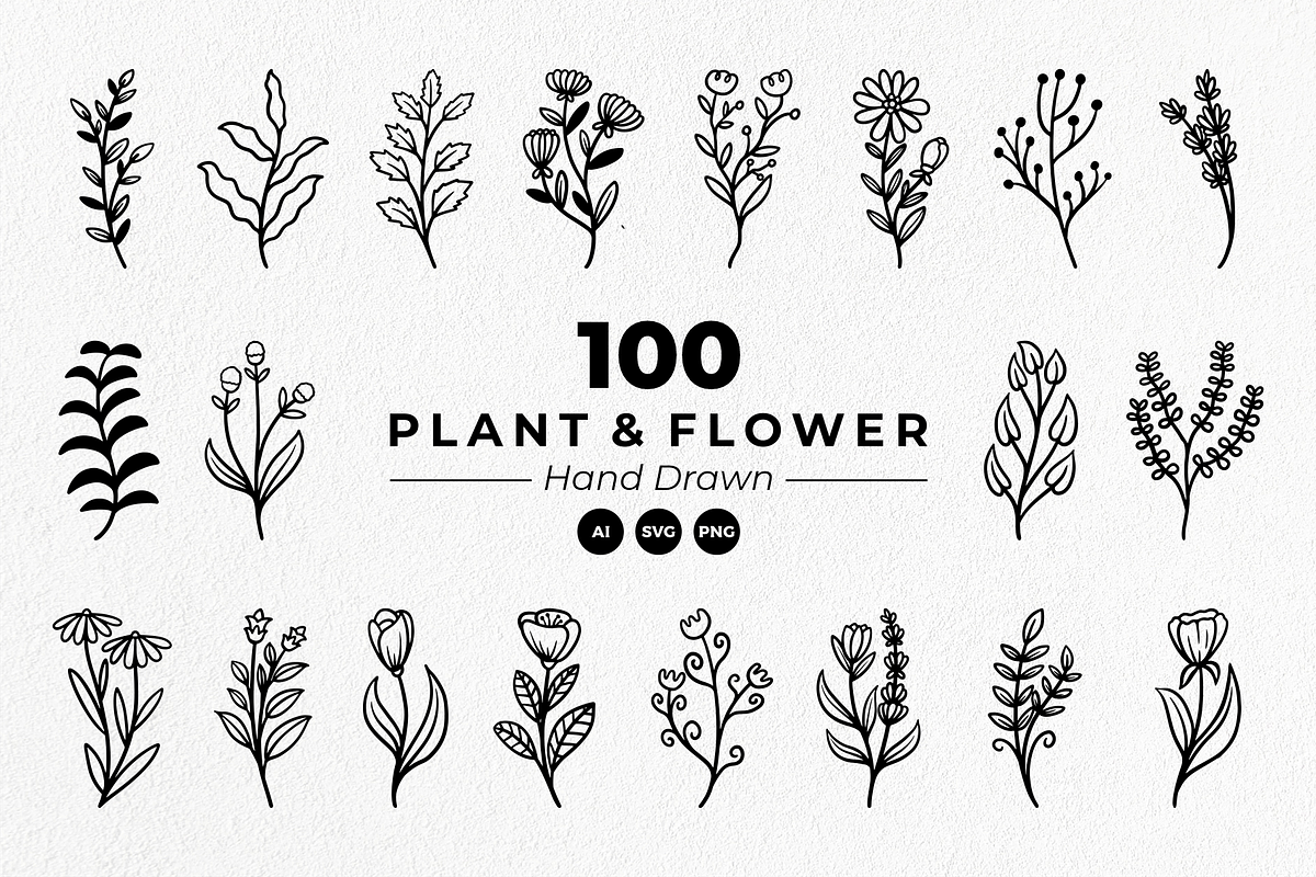 Plant and flower hand-drawn set, an Object Illustration by Tekuni (Photo 1 of 6)