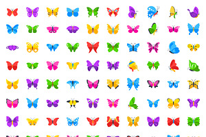 100 Flat Butterfly Vector Icons