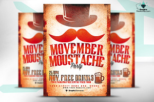 Movember Mustache Party Flyer PSD