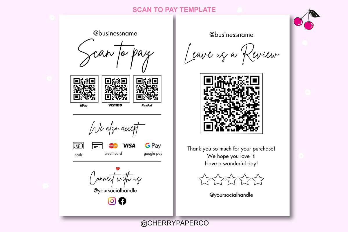 QR Code, Scan To Pay Sign Template, a Social Media Template by Cherry Paper Co (Photo 1 of 6)