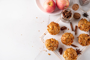 Tasty delicious apple pie muffins with cinnamon crumb topping, a Food & Drink Photo by Rimma