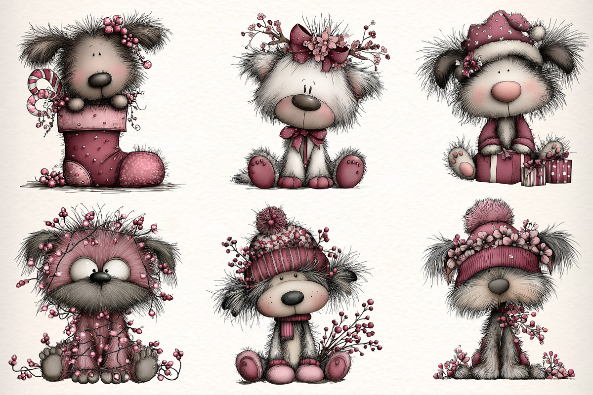 Whimsical Christmas Fluffy Dogs, an Illustration by Dream Creation (Photo 5 of 6)