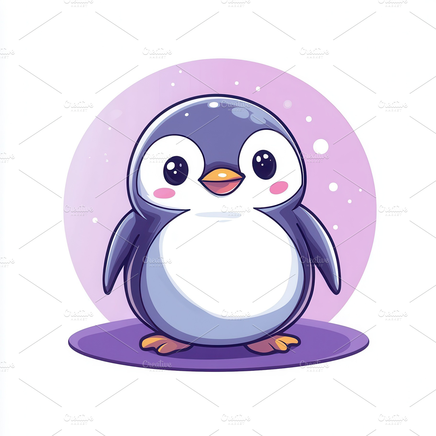 Adorable Purple Penguin Cartoon Illu, a Photo by Pixeness