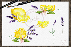 Watercolor Lavender Lemon Clip Arts