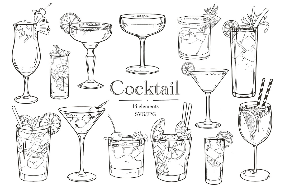Cocktail Clipart PNG SVG, Bar Menu, an Object Illustration by ArtGiftsStudio (Photo 1 of 3)