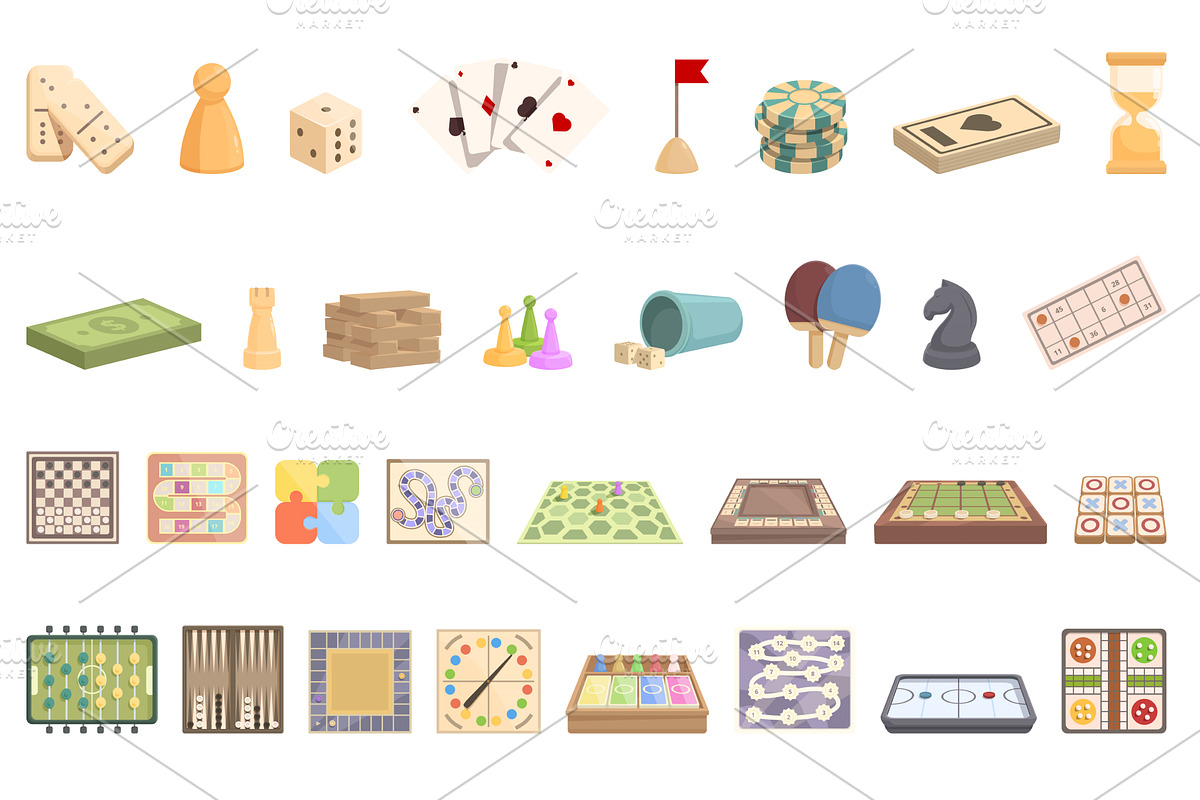 Playing board games icons set, a Person Illustration by Ylivdesign