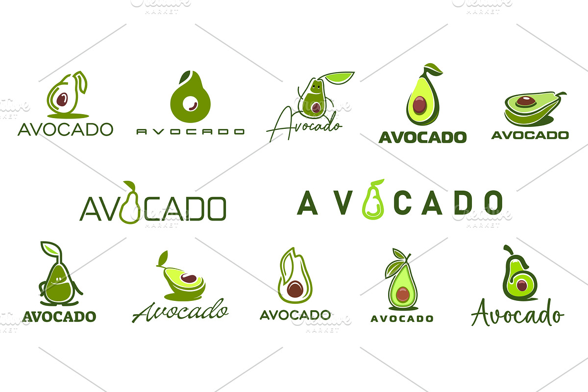 Farm avocado, juice and oil icons, a Food Illustration by Vector Tradition