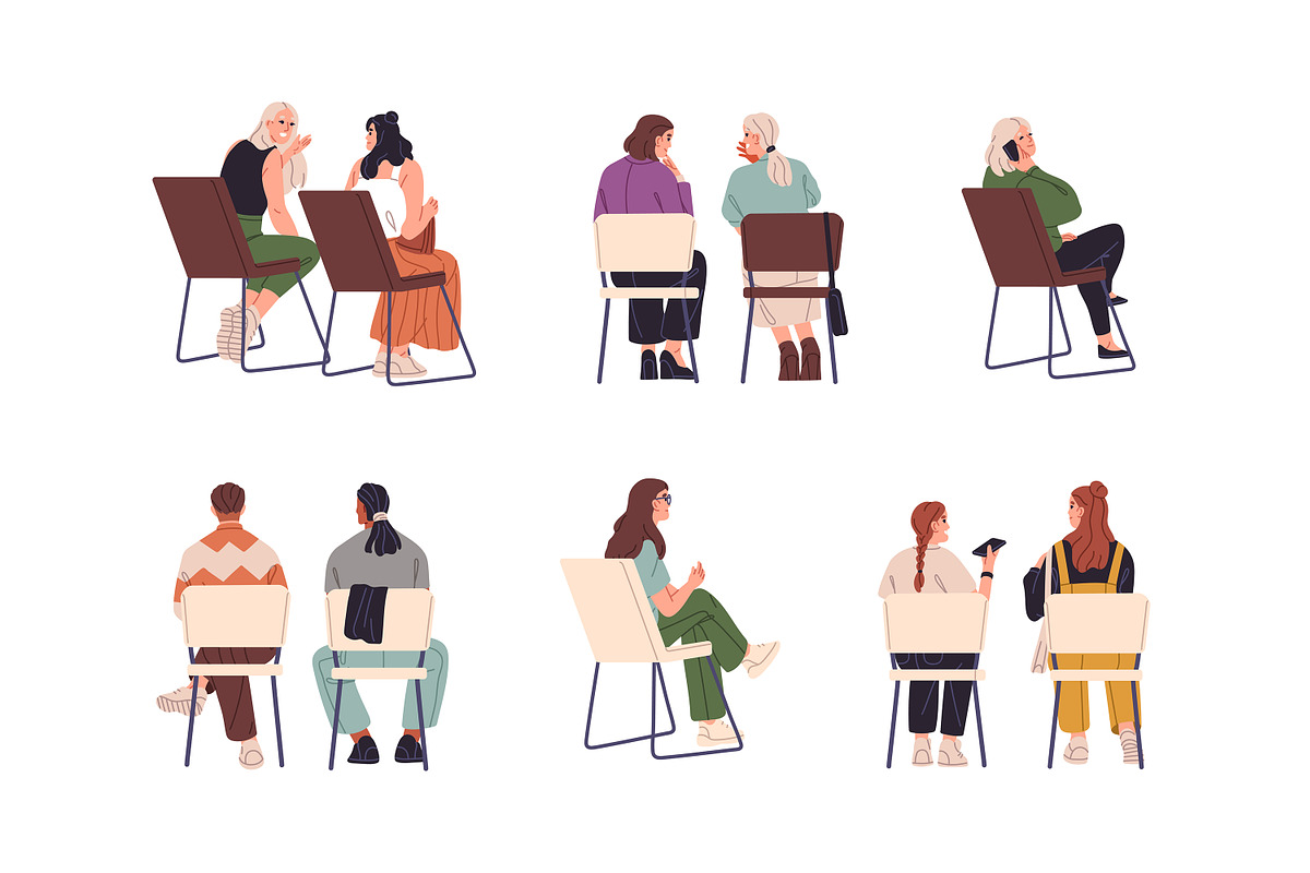 People sit on chairs, back view set, a Person Illustration by PaperTrident (Photo 3 of 6)