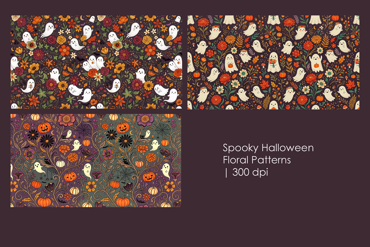 Spooky Halloween Floral Patterns, a Seasonal Illustration by StockVerse Creative (Photo 1 of 4)