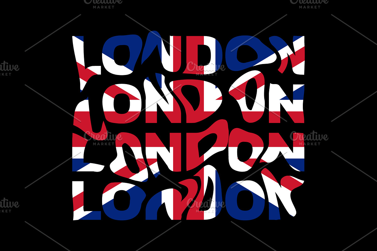 London typography wavy text UK flag, a Graphic by VM25