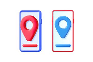 Two 3d phone illustrations with gps, a Technology Illustration by Abscent