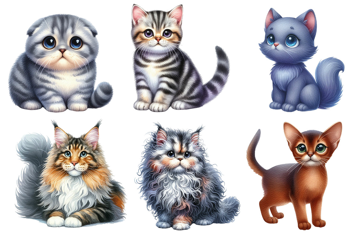 Watercolor Cats Sublimation Clipart, an Illustration by Designworld (Photo 2 of 6)