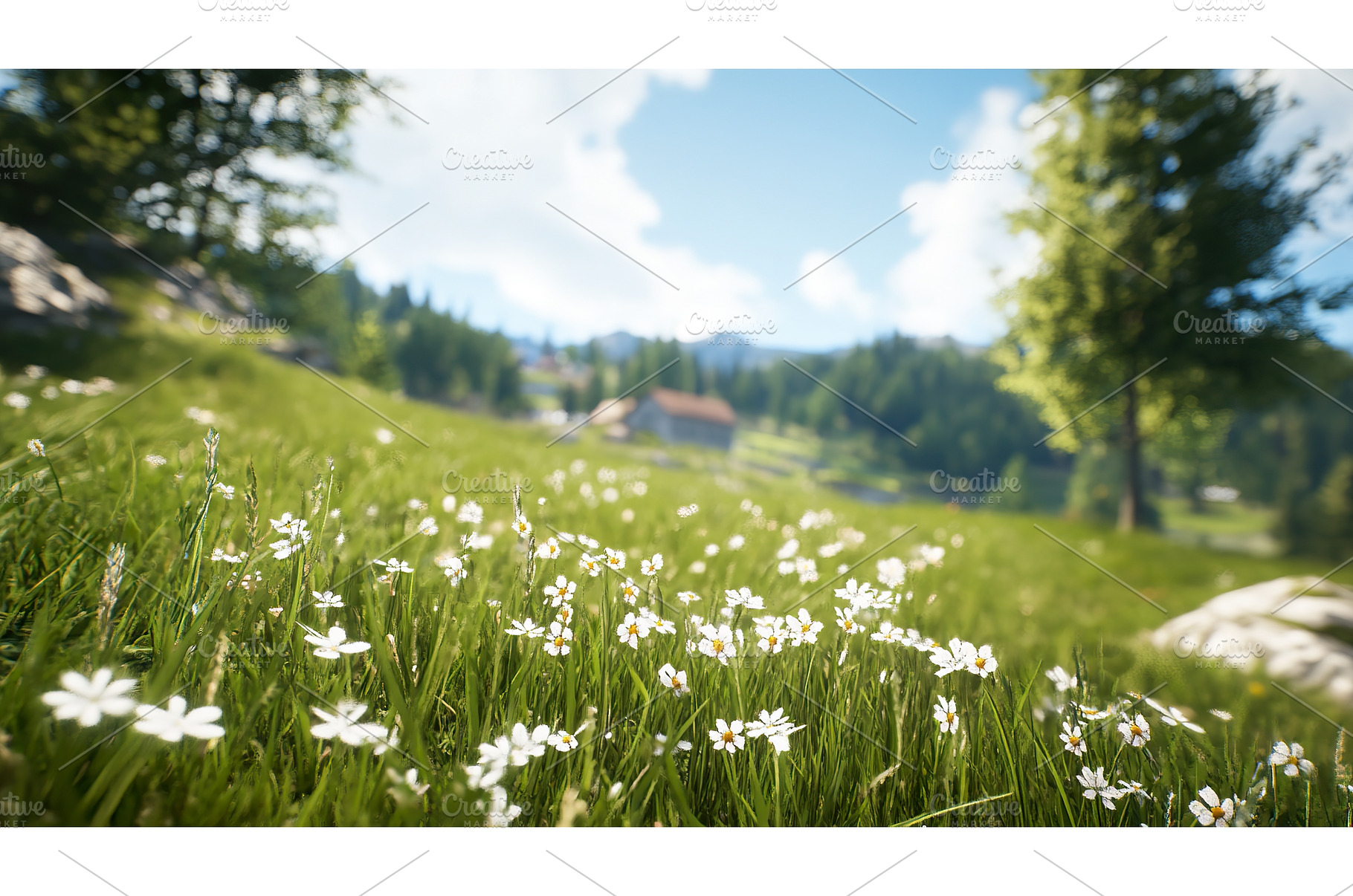 Scenic meadow with white flowers, a Nature Photo by Lermont51